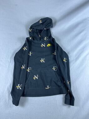 Nike Hoodie Youth XL Black Monogram All Over Print Spellout Futura Logo Pullover